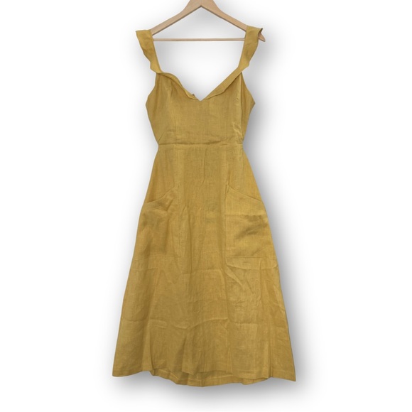 Reformation Dresses & Skirts - NWT Reformation Loren Linen Dress in Dijon Yellow Size 6 Fit & Flare